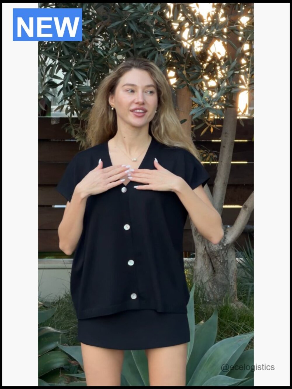 Oversized V-Neck Short Sleeve Button Cardigan Lightweight Knit - Picture 6 of 7